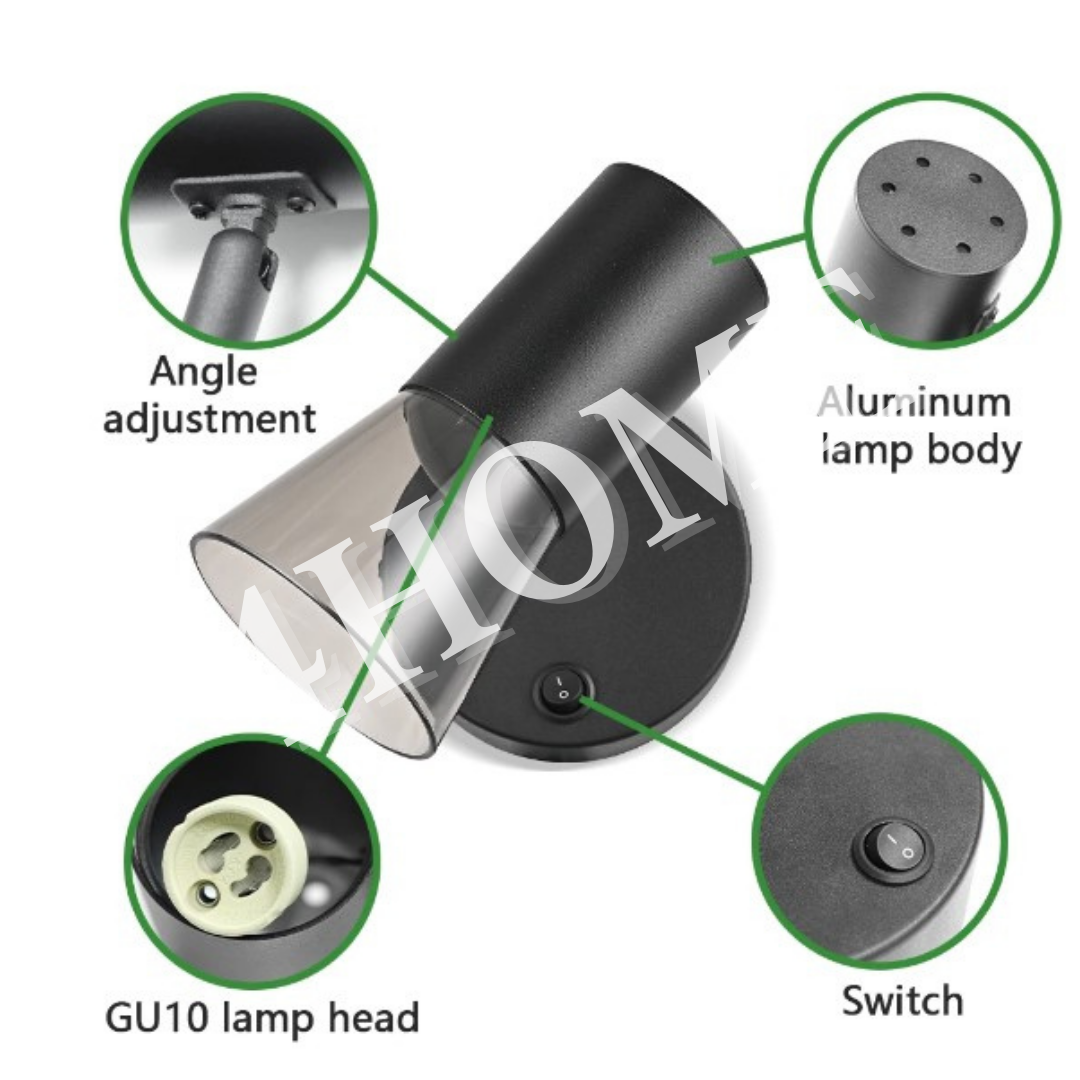 Premium GU10 Wall Light with ON OFF Switch Dark Wood Light Wood Black White 4HOME SINGAPORE - 4HOME