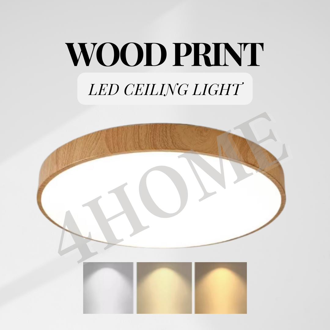 4HOME SINGAPORE 24W 36W Nordic Minimal LED Ceiling Light Wood Laminate Frame Daylight Warm White Tritone Macaron - 4HOME