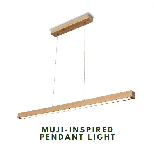 Rectangular linear Wood Japanese Design Pendant Light Dining 4HOME SINGAPORE - 4HOME
