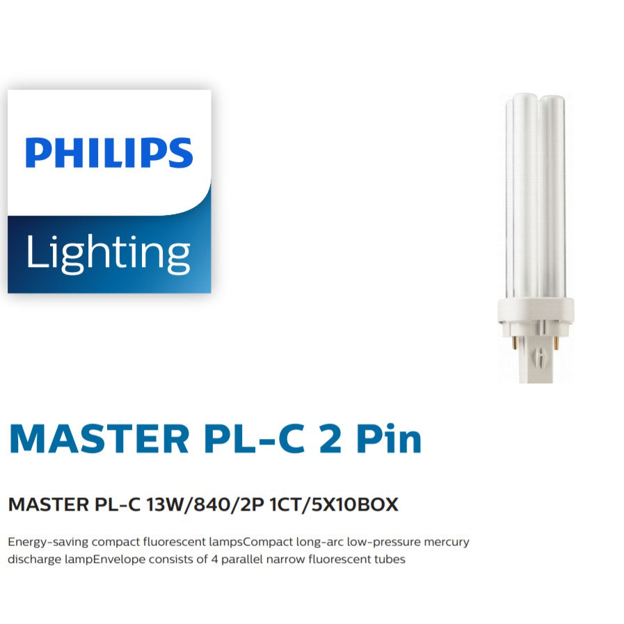 Philips Master PL-C / PLC 2 Pin 2P 13W 18W Light Tube 827 840 865 4HOME SINGAPORE - 4HOME
