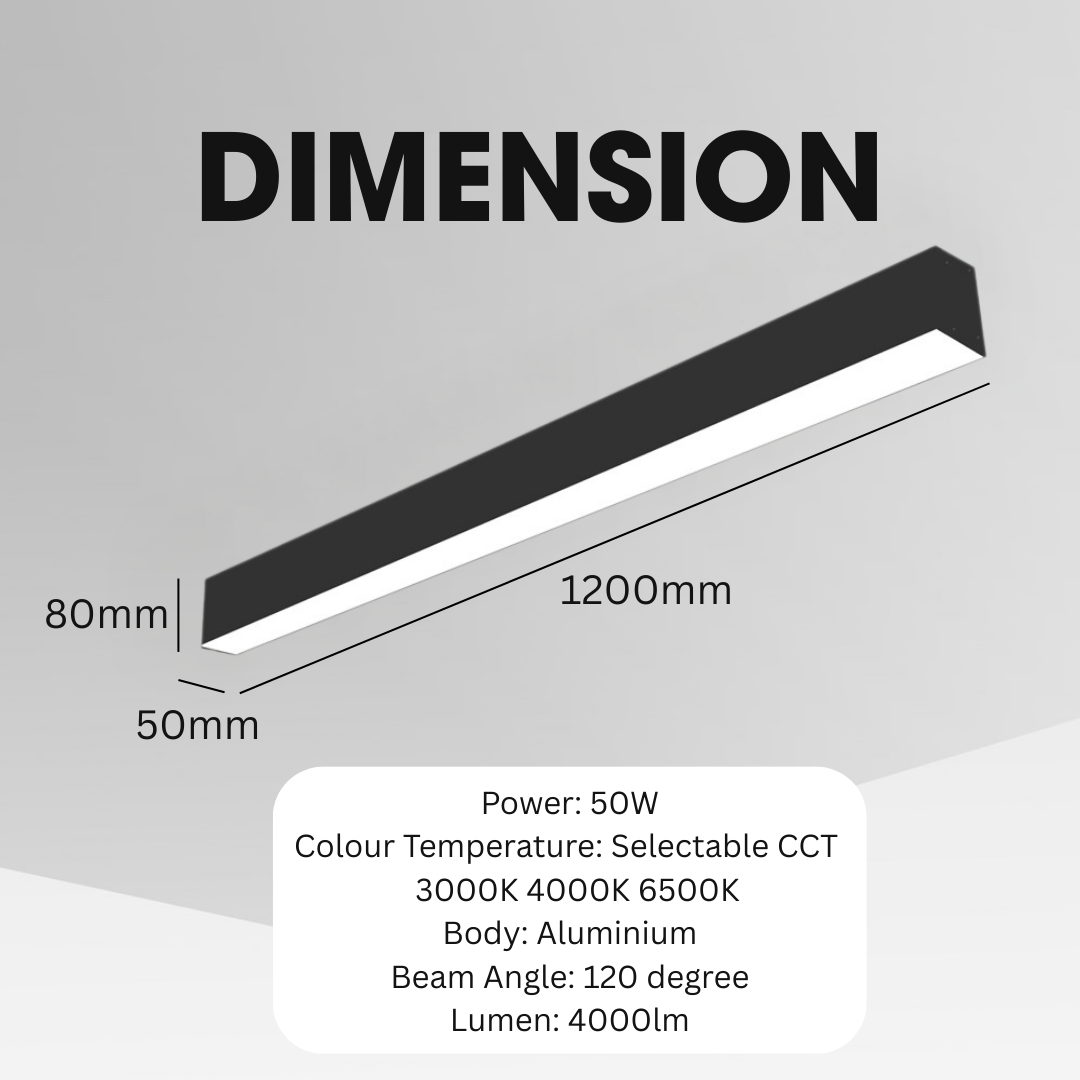 Premium High Power 50W LED linear light surface ceiling light mount recessed type island kitchen office