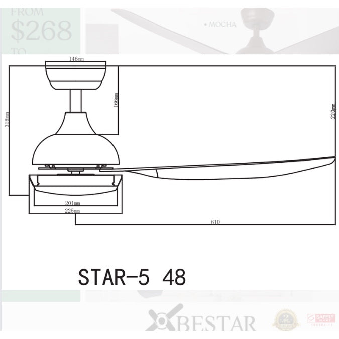 SMART Ceiling Fan Bestar Star5 5 Blades 38inch 48inch 58inch Star 5 DC Fan 4HOME SINGAPORE - 4HOME