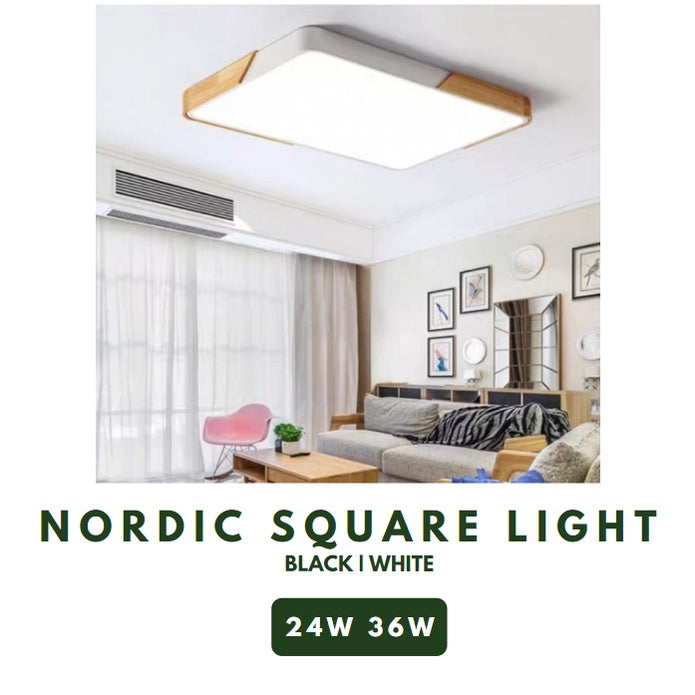 Nordic Square with Wood LED Ceiling Light 24W 36W 4HOME SINGAPORE - 4HOME