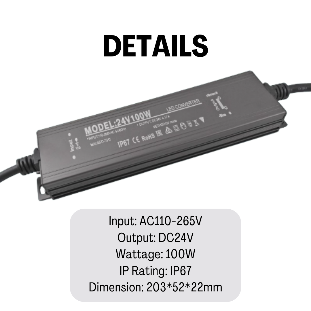 IP67 DC24V Waterproof LED Driver 100W For Outdoor Use LED Power Adapter Supply LED Driver - 4HOME