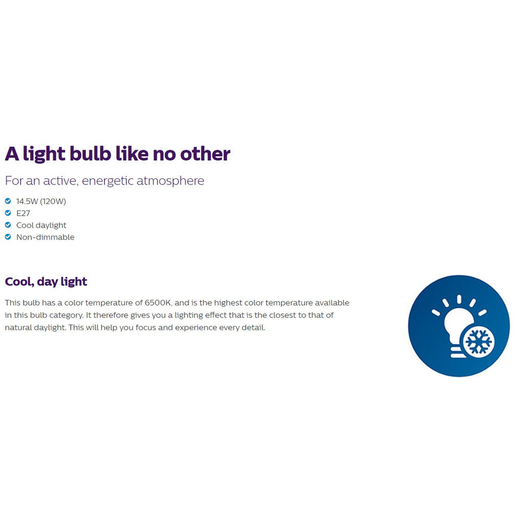 Philips LED E27 14.5W Light Bulb Warm White Daylight 4HOME SINGAPORE - 4HOME