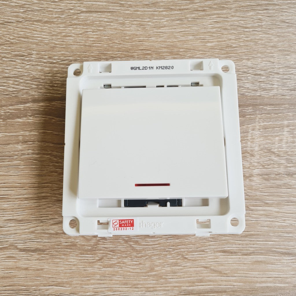 Hager Water Heater Double Pole DP Single Switch 20A with Neon 1Gang 1Way 2Way 1G1W 1G2W 4HOME SINGAPORE - 4HOME