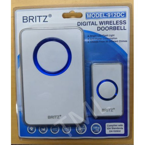 BRITZ Wireless Doorbell Set 912DC Transmitter Receiver 100M HDB BTO CONDO LANDED Door Bell Chime set 4HOME SINGAPORE - 4HOME