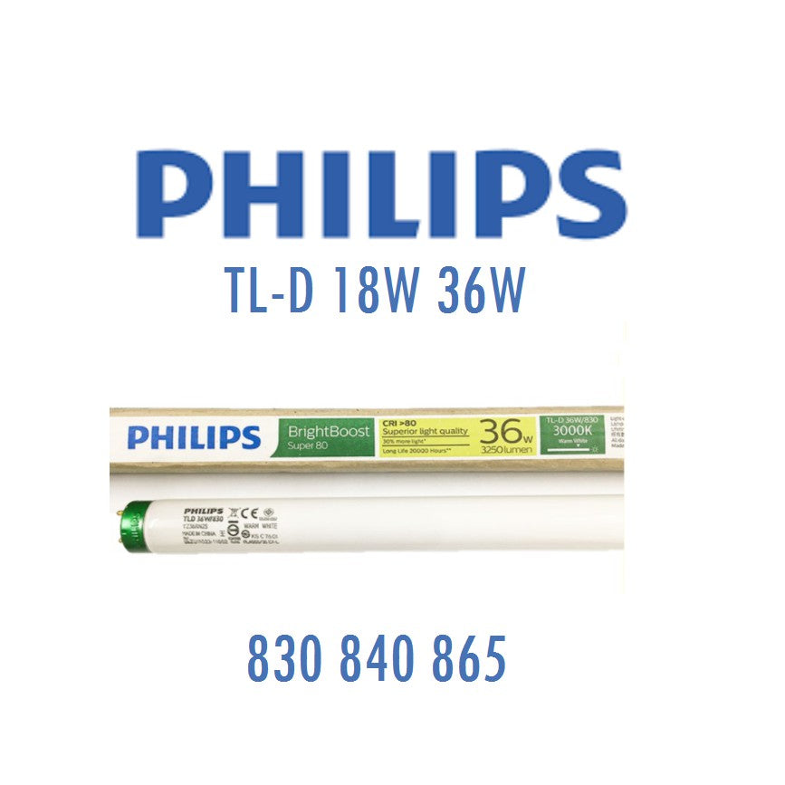 Philips Brightboost TL-D TLD 18W 36W 830 840 865 T8 Fluorescent Light Tube 4HOME SINGAPORE - 4HOME
