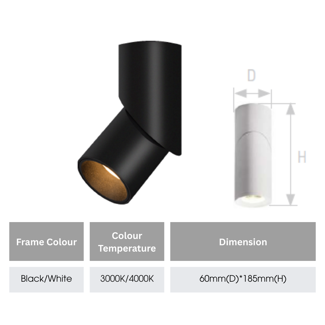 Prism_Adjustable_led_surface_spotlight_7W_Cylindrical_Black