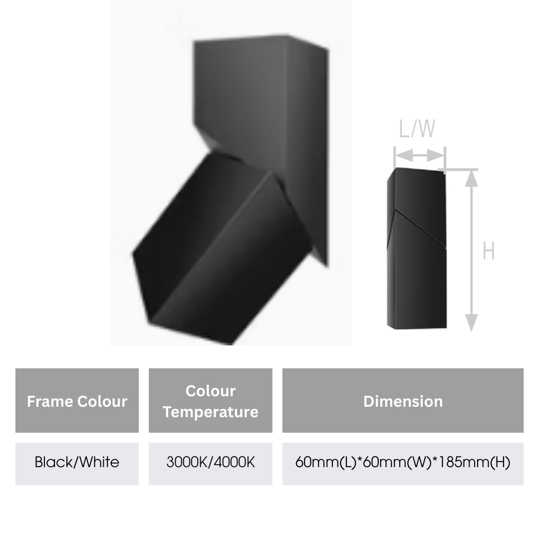 Prism Adjustable led surface spotlight 7W Rectangular Black