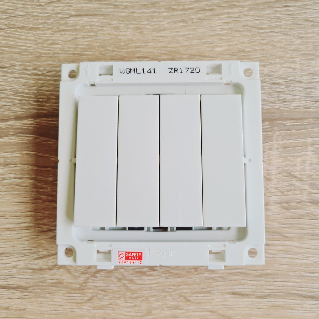 Hager 4Gang 4G 4G1W 4G2W Quadruple Wall Switch White 4HOME SINGAPORE - 4HOME