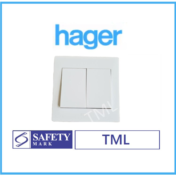Hager 2Gang 2G1W 2G2W Double Wall Switch White 4HOME SINGAPORE - 4HOME