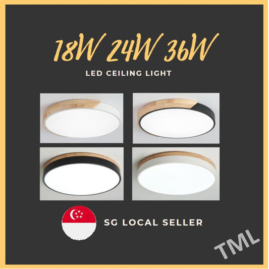 4HOME SINGAPORE 24W 36W Nordic Ceiling Light LED Black White with Wooden Frame - 4HOME