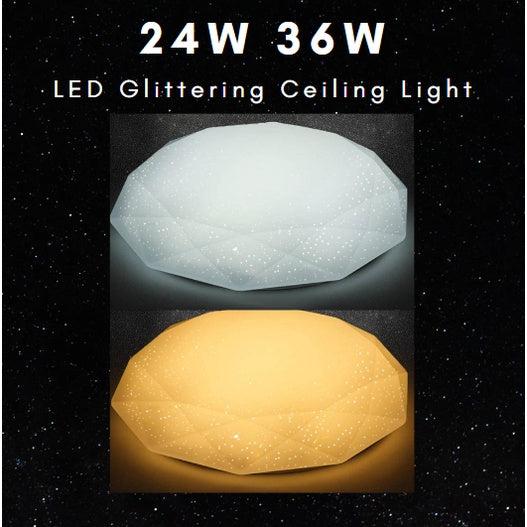 4HOME SINGAPORE Minimal LED Ceiling Light Glittering Star Design 36W Tri-tone Daylight Warm White - 4HOME
