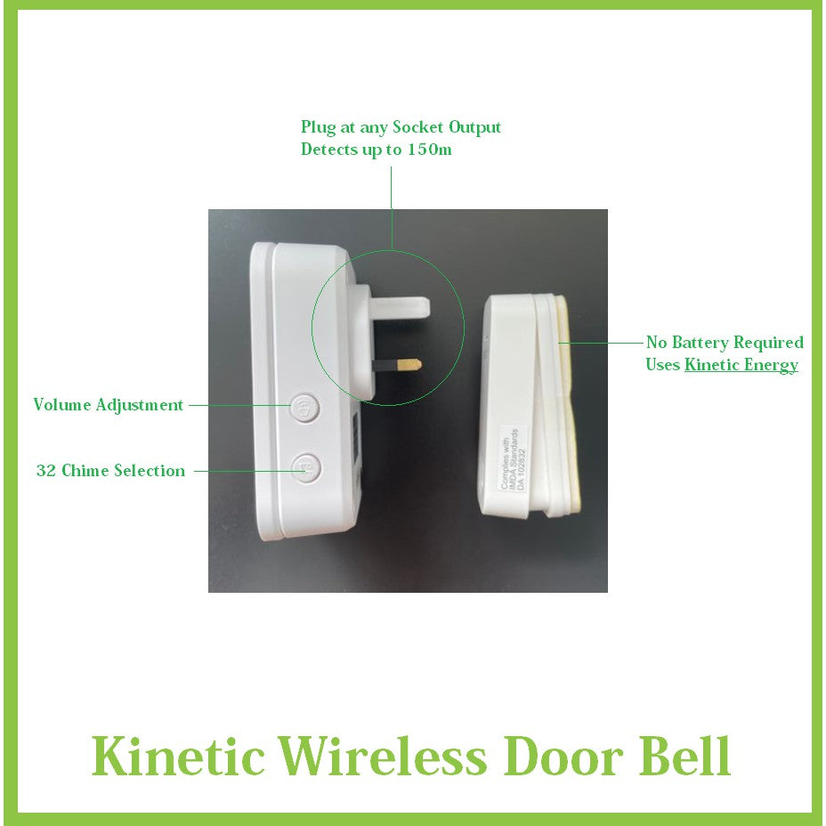 Britz Wireless Battery-Free Kinetic Doorbell Door Bell Chime Set 4HOME SINGAPORE - 4HOME