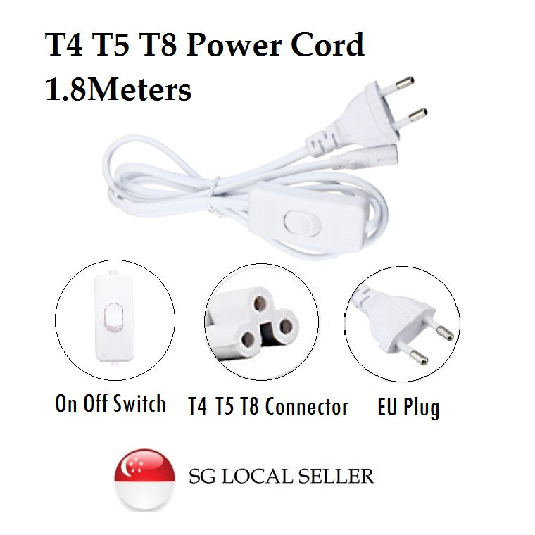 T4 T5 T8 LED Tube Connector Cable Power Cord EU Plug 1.8meters 4HOME SINGAPORE - 4HOME