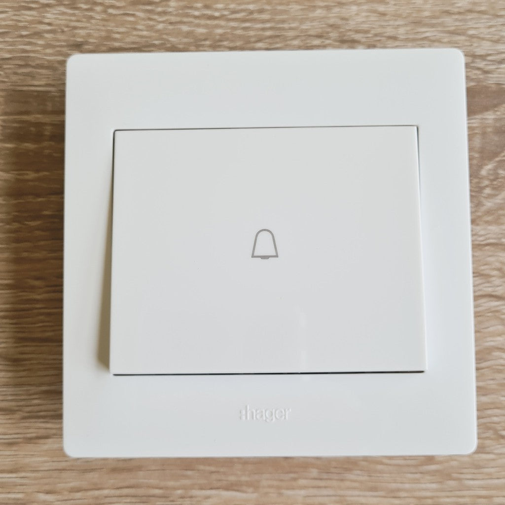 Hager Door Bell Switch White with Bell Logo 4HOME SINGAPORE - 4HOME