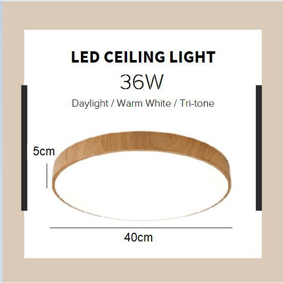 4HOME SINGAPORE 24W 36W Nordic Minimal LED Ceiling Light Wood Laminate Frame Daylight Warm White Tritone Macaron - 4HOME