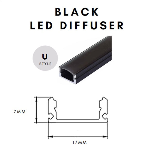 BLACK LED Strip Light Diffuser Channel 1meter Surface Mount Recessed Type 4HOME SINGAPORE - 4HOME