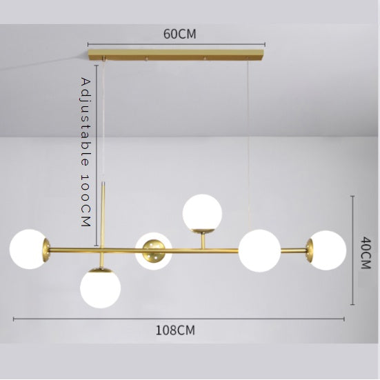 Nordic LUX Gold Globe Linear Chandelier Pendant Light Tri-tone for Dining Island E27 4HOME SINGAPORE - 4HOME