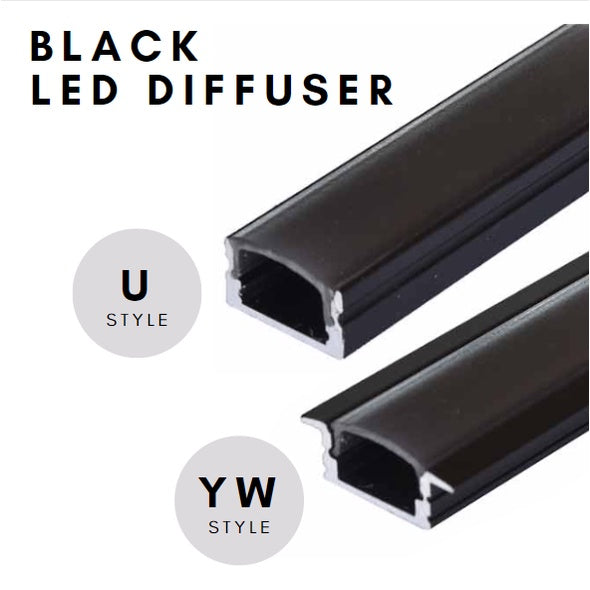 BLACK LED Strip Light Diffuser Channel 1meter Surface Mount Recessed Type 4HOME SINGAPORE - 4HOME