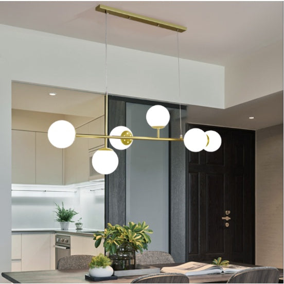 Nordic LUX Gold Globe Linear Chandelier Pendant Light Tri-tone for Dining Island E27 4HOME SINGAPORE - 4HOME