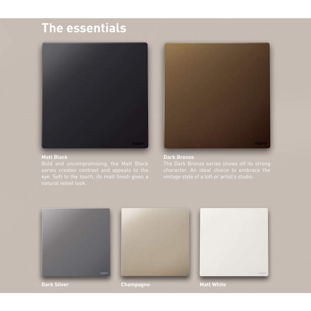 Legrand Mallia Senses Switch Socket Designer Matt Black Silver Champagne 4HOME SINGAPORE - 4HOME