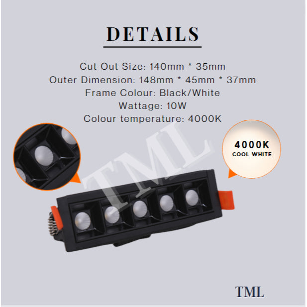 Linear LED Recessed Slim Lego Spotlight Downlight Black White 10W 20W 4HOME SINGAPORE - 4HOME