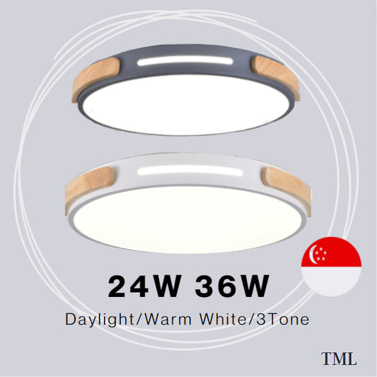 4HOME SINGAPORE 18W 24W 36W White Grey with Wood LED Nordic Ceiling Light - 4HOME