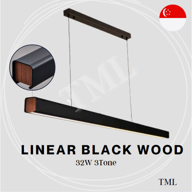 Premium Black Wood Linear Pendant Light 32W 3Tone Dining Island Study Kitchen 4HOME SINGAPORE - 4HOME