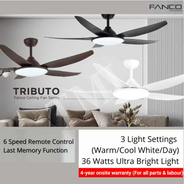 Fanco TRIBUTO 46inch 56inch Ceiling Fan with 36W Extra Bright Light 4HOME SINGAPORE - 4HOME