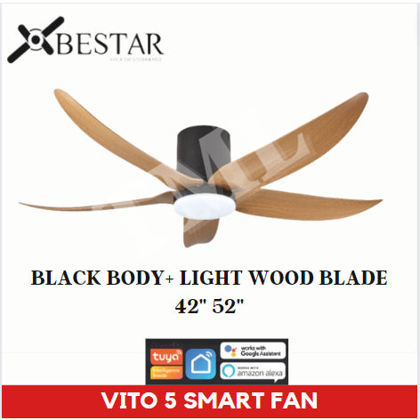 BESTAR Smart Hugger Wifi Controlled Ceiling Fan VITO 5 DC Motor 42" 52" 3blades low ceiling 4HOME SINGAPORE - 4HOME