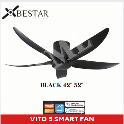 BESTAR Smart Hugger Wifi Controlled Ceiling Fan VITO 5 DC Motor 42" 52" 3blades low ceiling 4HOME SINGAPORE - 4HOME