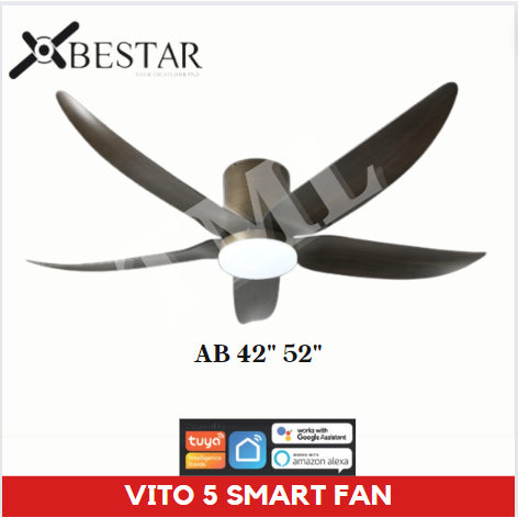 BESTAR Smart Hugger Wifi Controlled Ceiling Fan VITO 5 DC Motor 42" 52" 3blades low ceiling 4HOME SINGAPORE - 4HOME