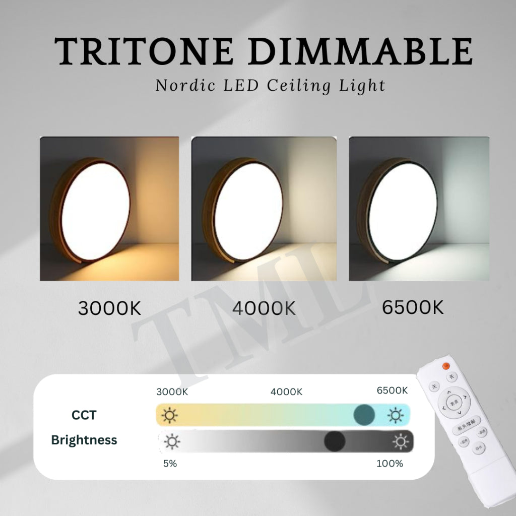 Nordic LED Ceiling Light Black White with Half Wood Dimmable with Remote Control 4HOME SINGAPORE - 4HOME