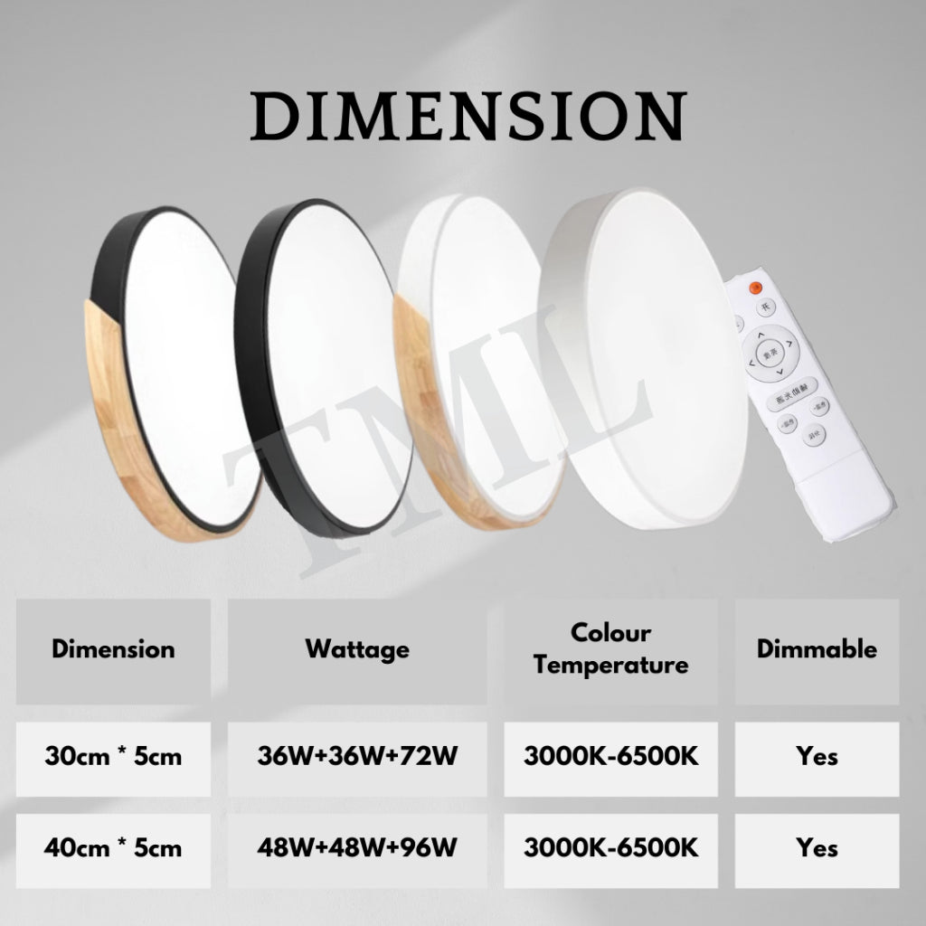 Nordic LED Ceiling Light Black White with Half Wood Dimmable with Remote Control 4HOME SINGAPORE - 4HOME