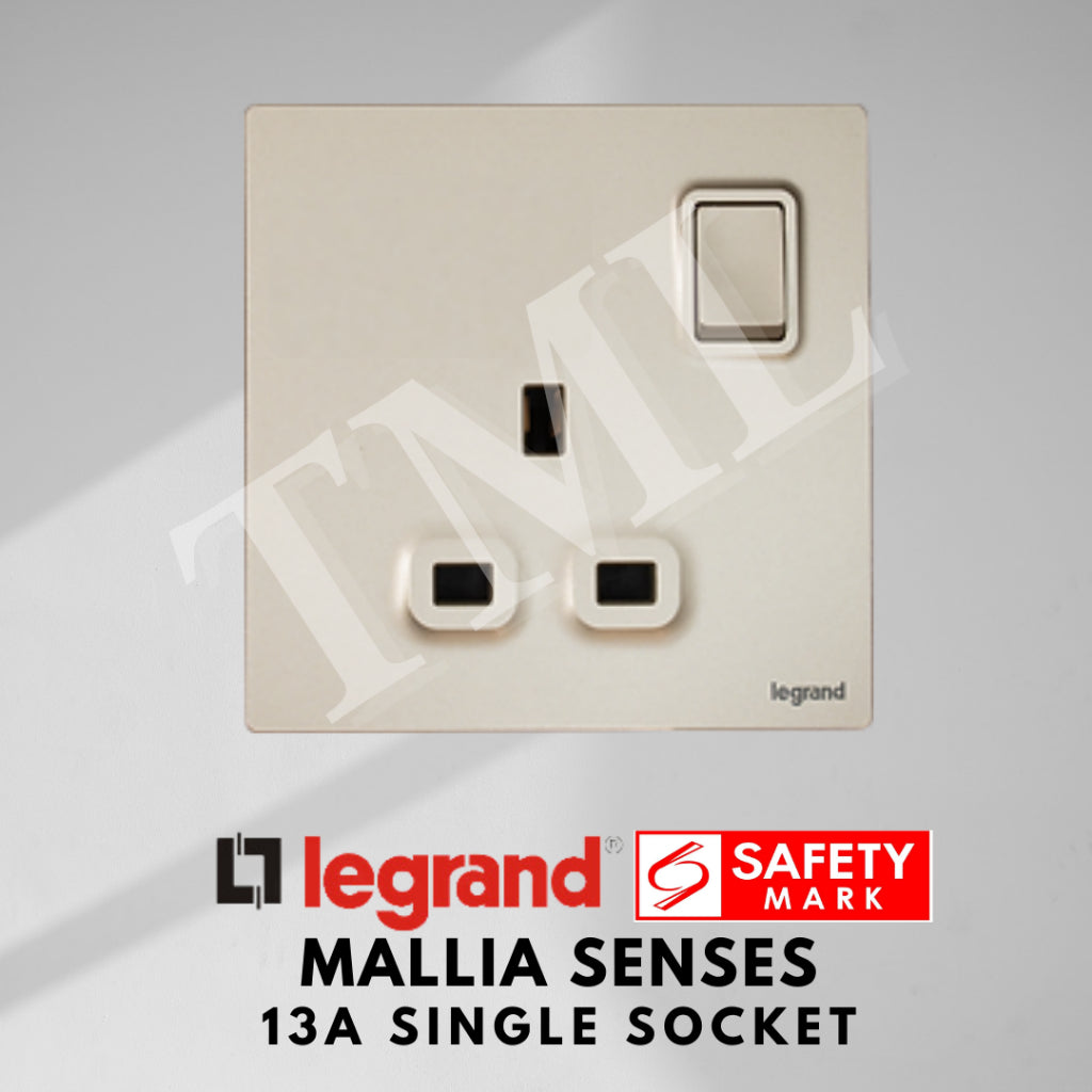 Legrand Mallia Senses Single Socket 1x13A Designer Matt Black Silver Champagne 4HOME SINGAPORE - 4HOME