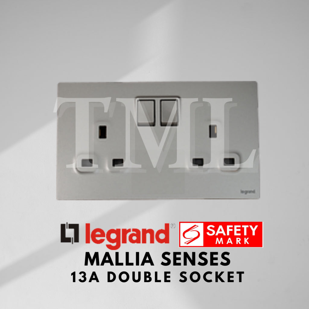 Legrand Mallia Senses Double Socket 2x13A Designer Matt Black Silver Champagne 4HOME SINGAPORE - 4HOME