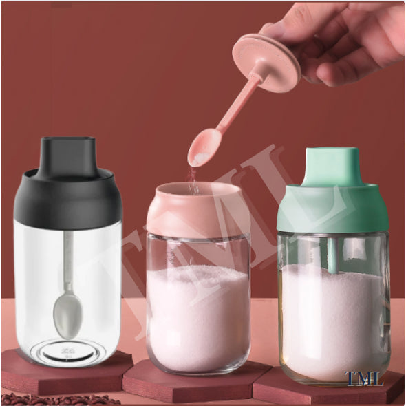 Seasoning Condiment Salt Spice Bottle Tall Glass Jar with Spoon 250ml for Kitchen Storage 4HOME SINGAPORE - 4HOME