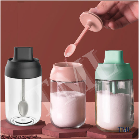 Seasoning Condiment Salt Spice Bottle Tall Glass Jar with Spoon 250ml for Kitchen Storage 4HOME SINGAPORE - 4HOME