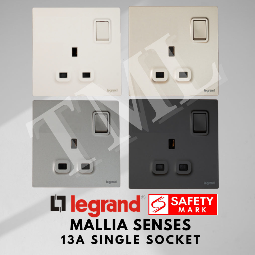 Legrand Mallia Senses Single Socket 1x13A Designer Matt Black Silver Champagne 4HOME SINGAPORE - 4HOME