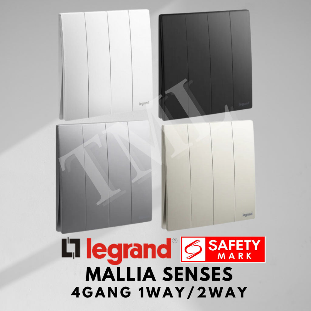 Legrand Mallia Senses 4Gang 1Way 2Way 4G1W 4G2W Switch Designer Matt Black Silver Champagne 4HOME SINGAPORE - 4HOME