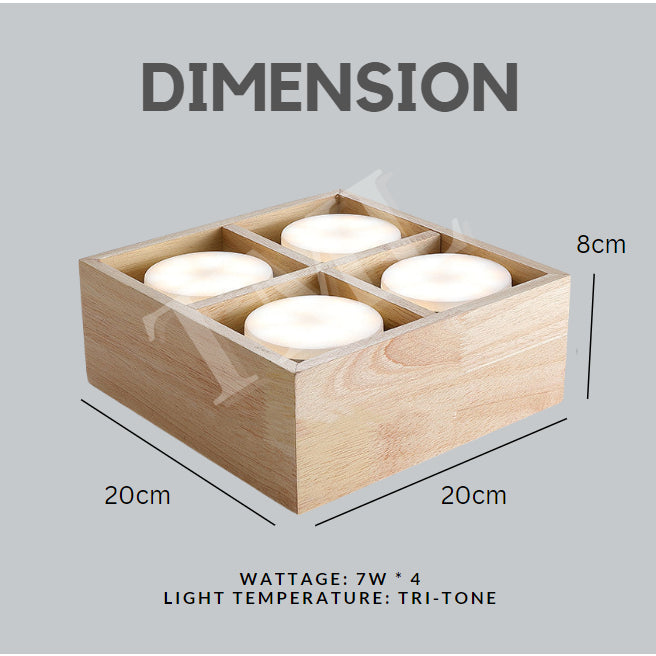 Japanese Style Wood Square 4Head Surface Downlight Spotlight Cube Tri-tone 4HOME SINGAPORE - 4HOME