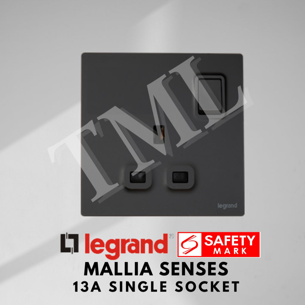 Legrand Mallia Senses Single Socket 1x13A Designer Matt Black Silver Champagne 4HOME SINGAPORE - 4HOME