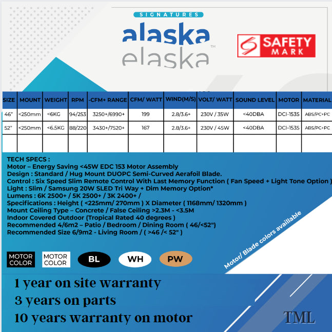 Alaska Hyson Hydson DC Ceiling Fan 3Blades Tri-Tone LED 4HOME SINGAPORE - 4HOME