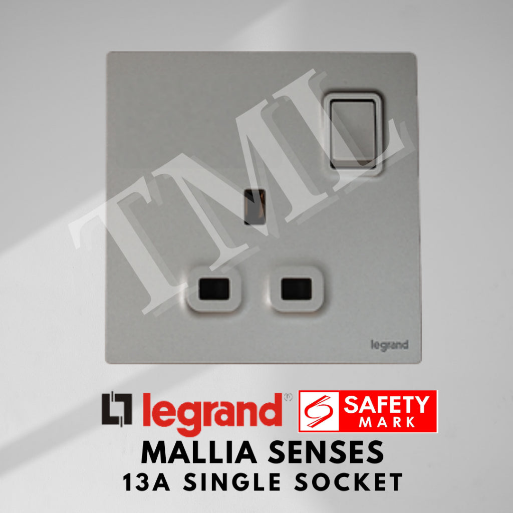 Legrand Mallia Senses Single Socket 1x13A Designer Matt Black Silver Champagne 4HOME SINGAPORE - 4HOME
