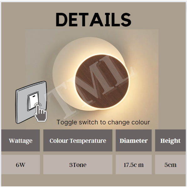 Modern Japanese Wood Printing Eclipse Wall Light 6W Tri-tone Tone Bedside Balcony Feature Wall 4HOME SINGAPORE - 4HOME