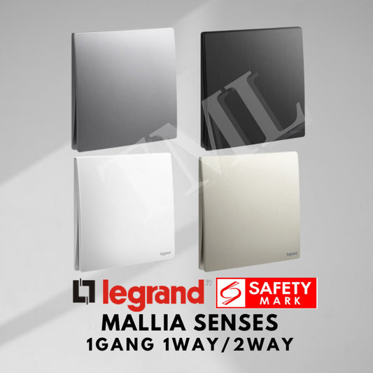 Legrand Mallia Senses 1Gang 1Way 2Way 1G1W 1G2W Switch Designer Matt Black Silver Champagne 4HOME SINGAPORE - 4HOME