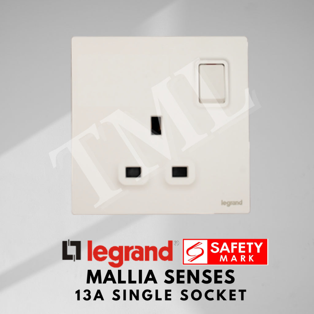 Legrand Mallia Senses Single Socket 1x13A Designer Matt Black Silver Champagne 4HOME SINGAPORE - 4HOME