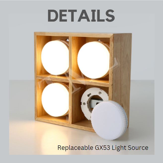 Japanese Style Wood Square 4Head Surface Downlight Spotlight Cube Tri-tone 4HOME SINGAPORE - 4HOME